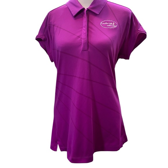 ADIDAS CLIMALITE Women's M Purple Fitted Cap Sleeve Golf Polo Top Chandler Hills - Picture 1 of 9